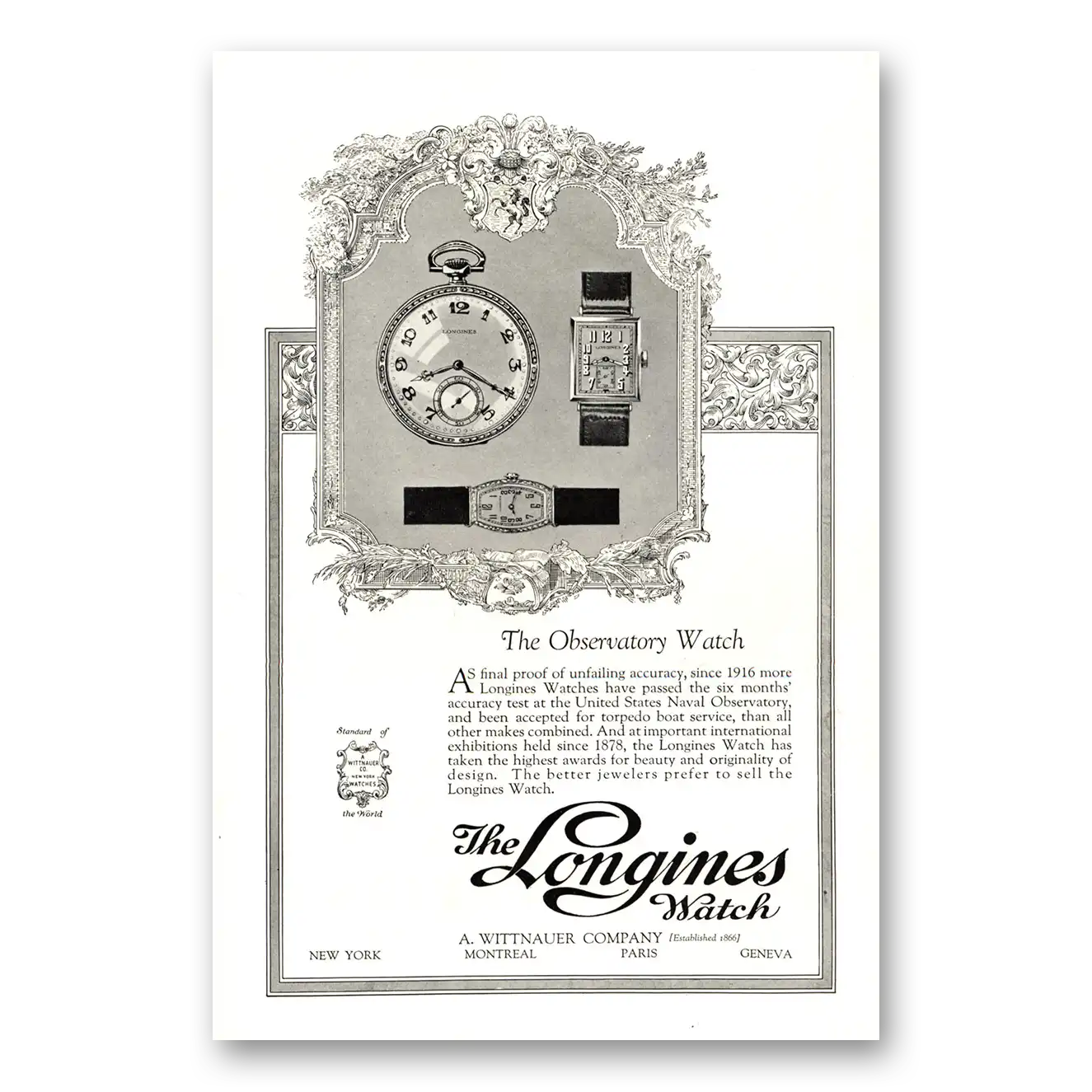 1924 Longines Wittnauer Observatory Watch Vintage Magazine Print Ad