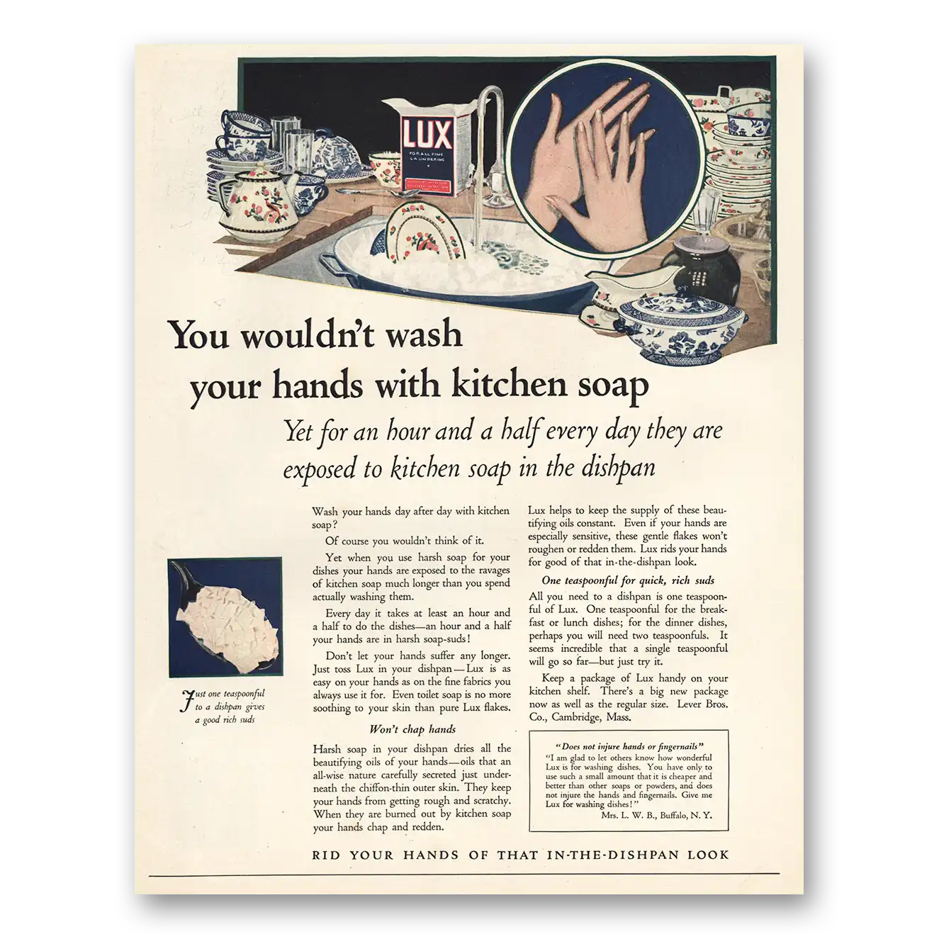 1924 Lux Soap Wouldn’t Wash Hands Kitchen Soap Vintage Magazine Print Ad