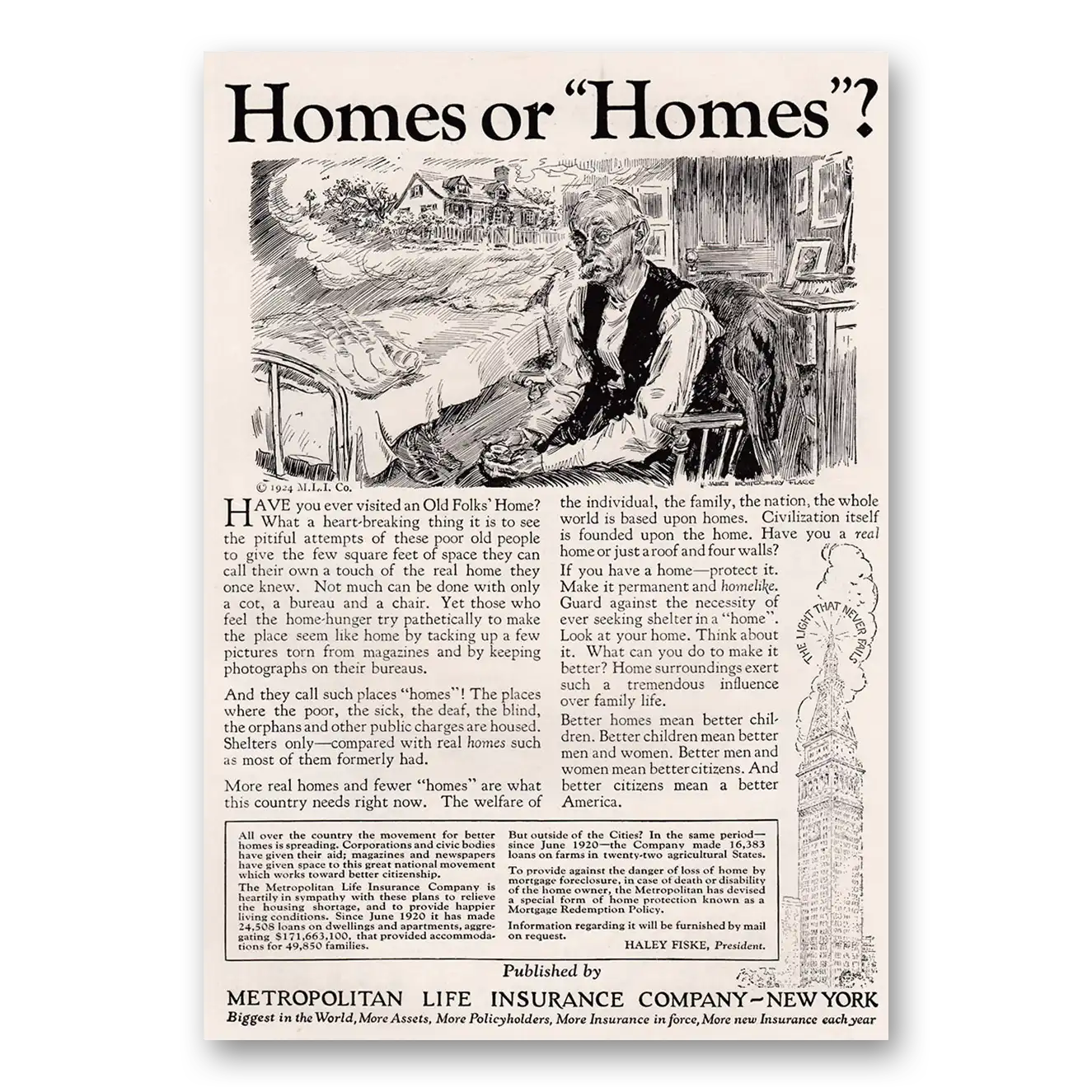 1924 Metropolitan Life Insurance Homes or Homes Vintage Magazine Print Ad