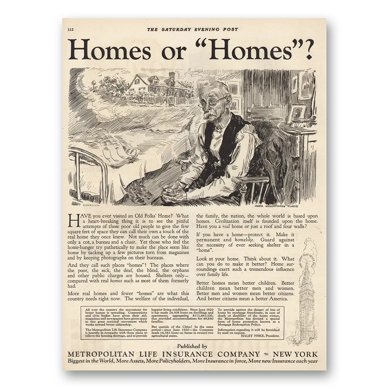 1924 Metropolitan Life Insurance Homes or Homes Vintage Magazine Print Ad