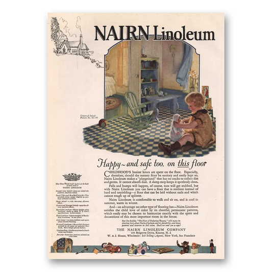 1924 Nairn Linoleum Happy and Safe Too Vintage Magazine Print Ad