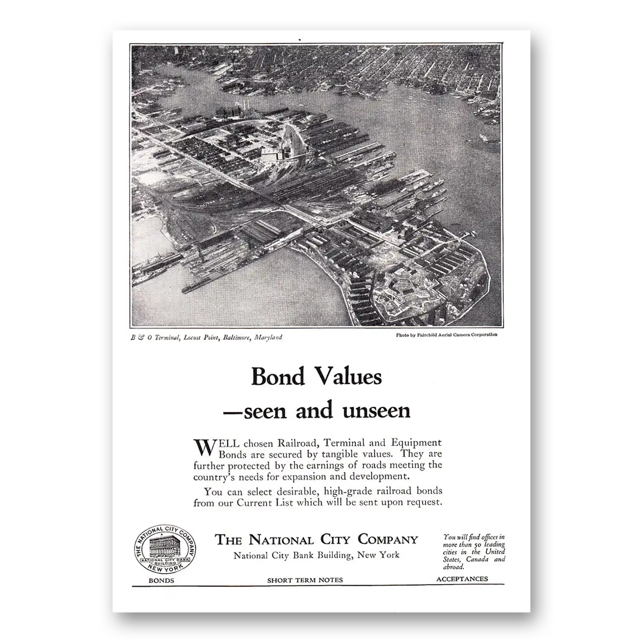 1924 National City Company Locust Point Baltimore Vintage Magazine Print Ad