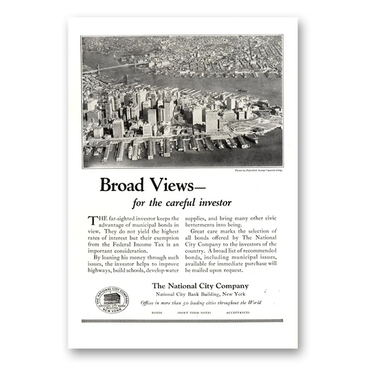 1924 National City Company Broad Views Vintage Magazine Print Ad