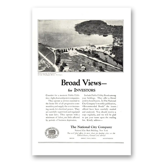 1924 National City Company Muskegon River Michigan Vintage Magazine Print Ad