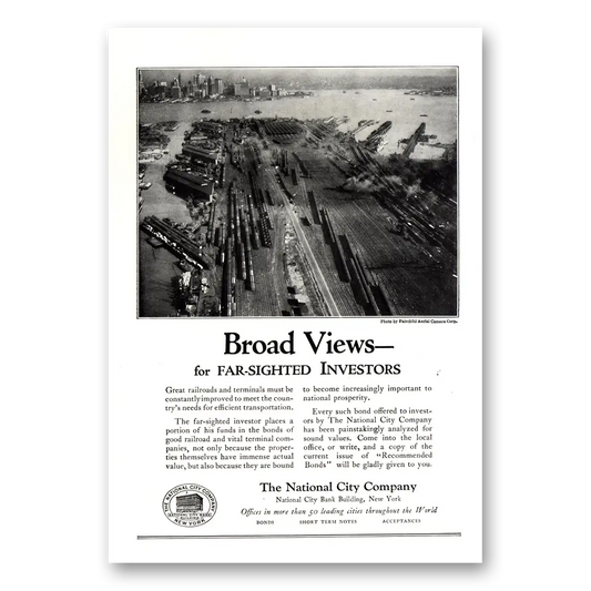 1924 National City Company Broad Views Great Railroads Terminals Vintage Magazine Print Ad