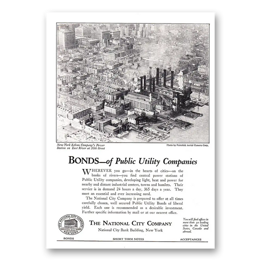 1924 National City Company Bonds of Public Utility Companies Vintage Magazine Print Ad