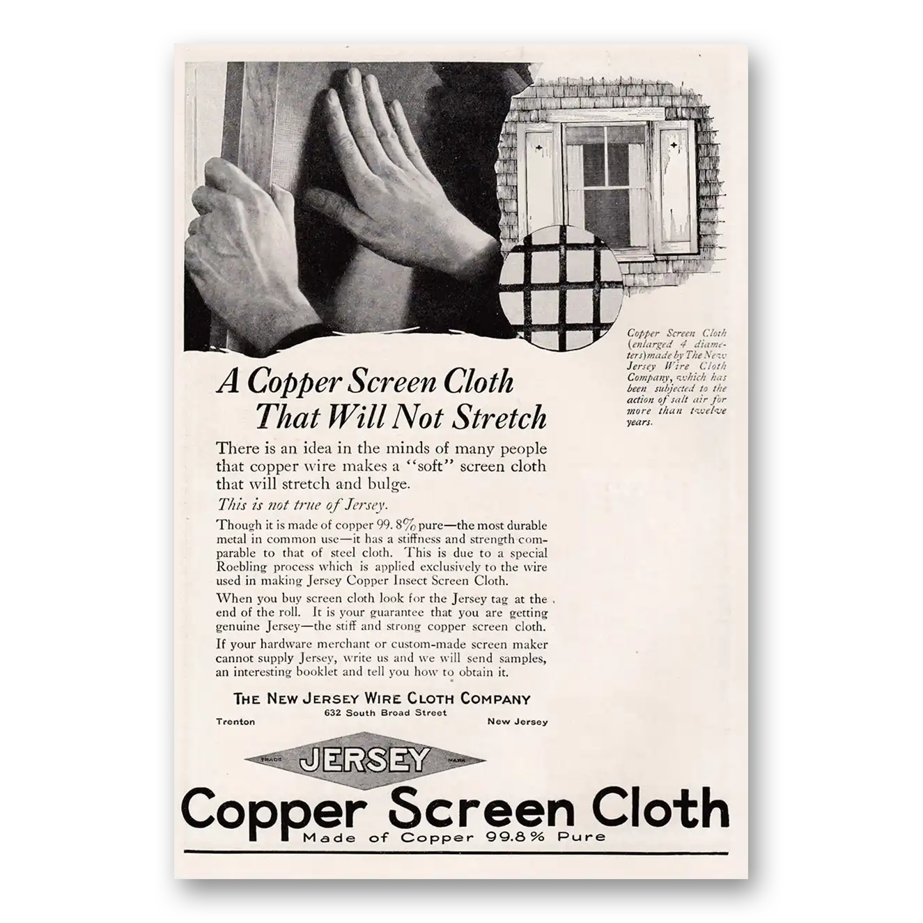 1924 New Jersey Wire Cloth Will Not Stretch Vintage Magazine Print Ad