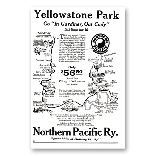 1924 Northern Pacific Railway Yellowstone In Gardiner Vintage Magazine Print Ad