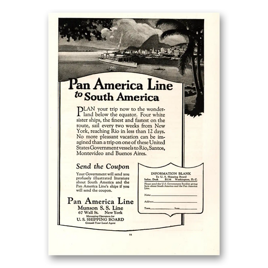 1924 Pan America Line South America Plan Your Trip Vintage Magazine Print Ad