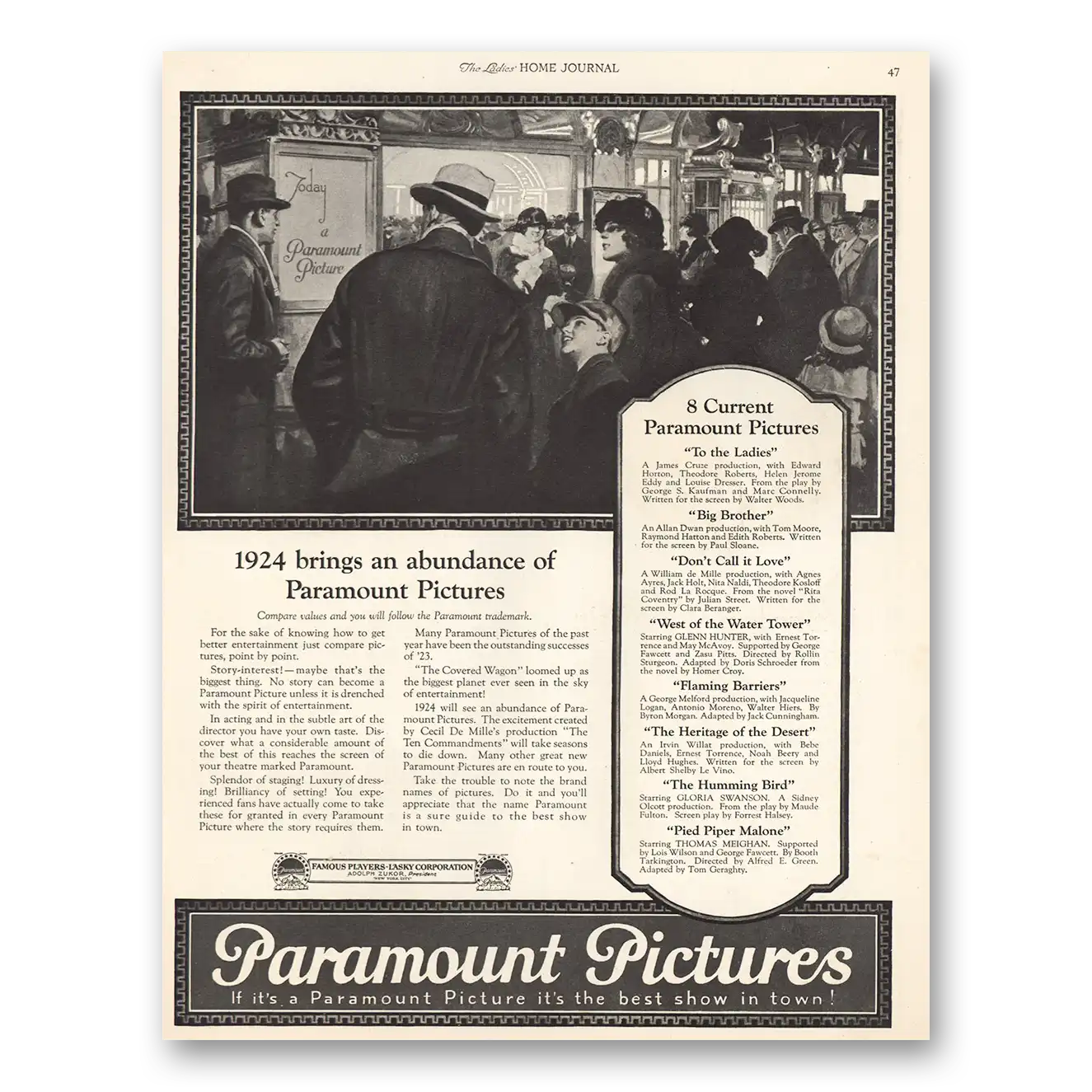 1924 Paramount Pictures Abundance Vintage Magazine Print Ad