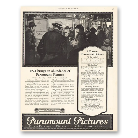 1924 Paramount Pictures Abundance Vintage Magazine Print Ad