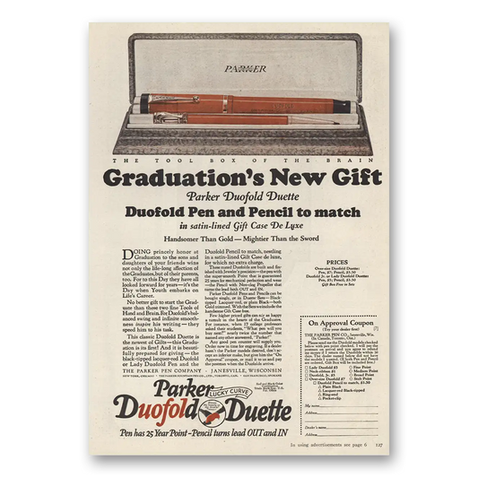 1924 Parker Duofold Duette Pen Graduations New Gift Vintage Magazine Print Ad