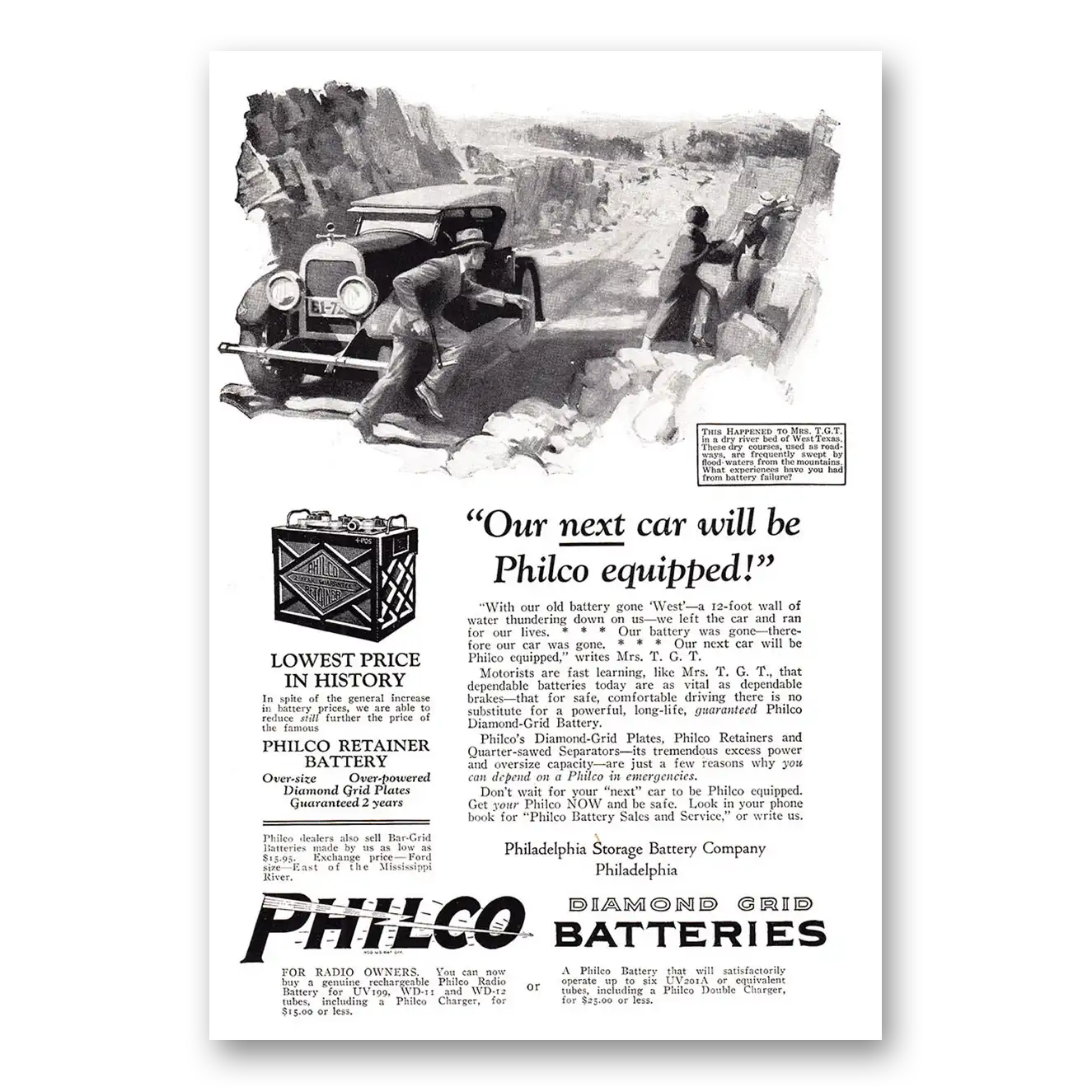 1924 Philco Diamond Grid Batteries Our Next Car Will Be Philco Equipped Vintage Magazine Print Ad