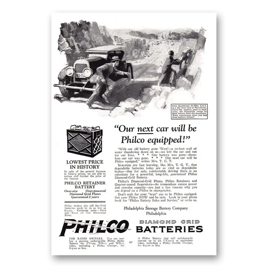 1924 Philco Diamond Grid Batteries Our Next Car Will Be Philco Equipped Vintage Magazine Print Ad