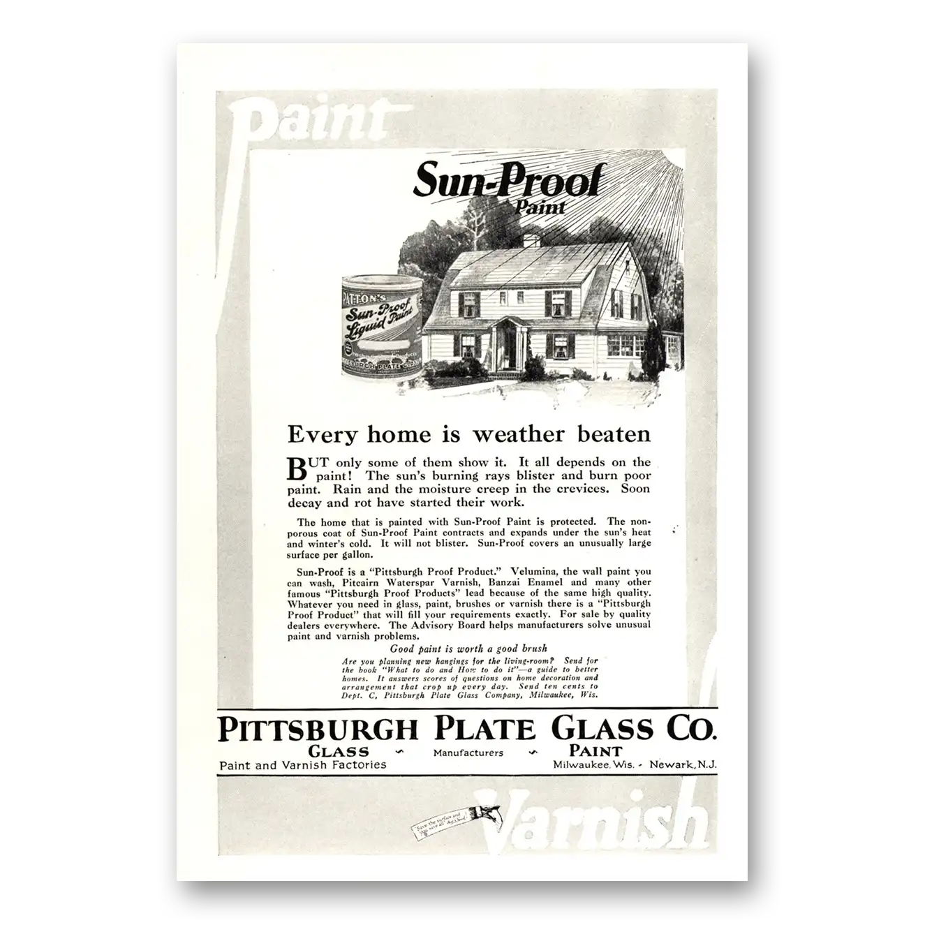 1924 PPG Pittsburgh Plate Glass Every Home Is Weather Beaten Vintage Magazine Print Ad