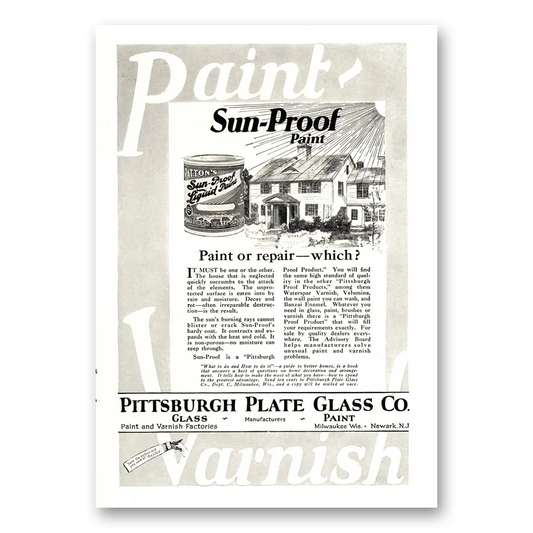 1924 PPG Pittsburgh Plate Glass Sun Proof Vintage Magazine Print Ad