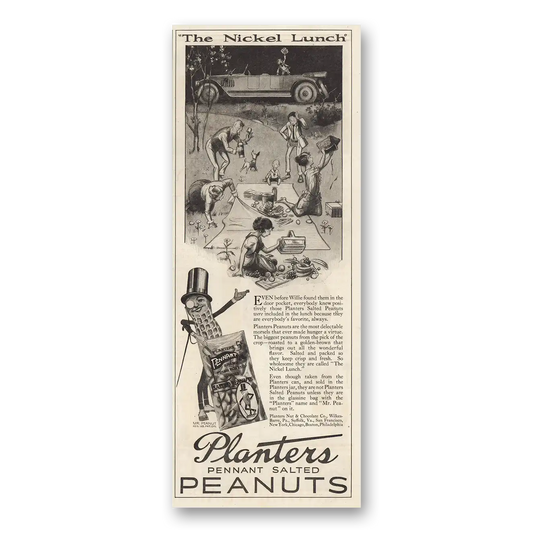 1924 Planters Peanuts The Nickel Lunch Vintage Magazine Print Ad