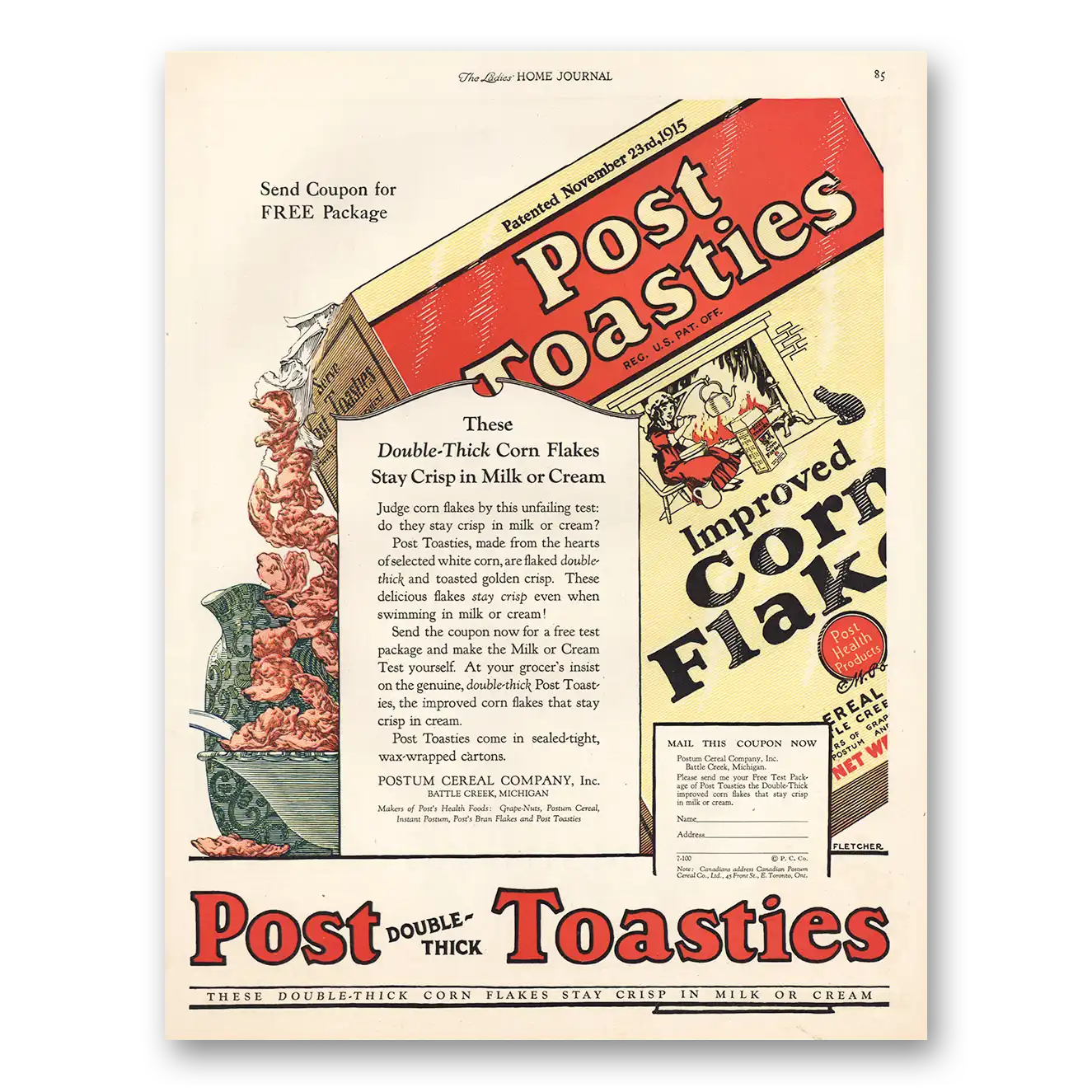 1924 Post Toasties Double Thick Corn Flakes Vintage Magazine Print Ad