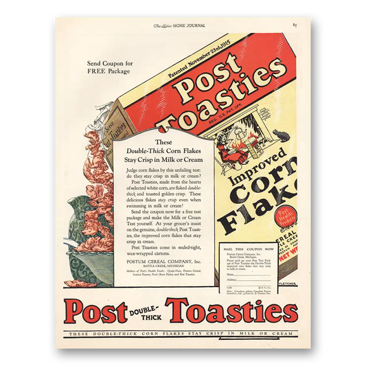 1924 Post Toasties Double Thick Corn Flakes Vintage Magazine Print Ad