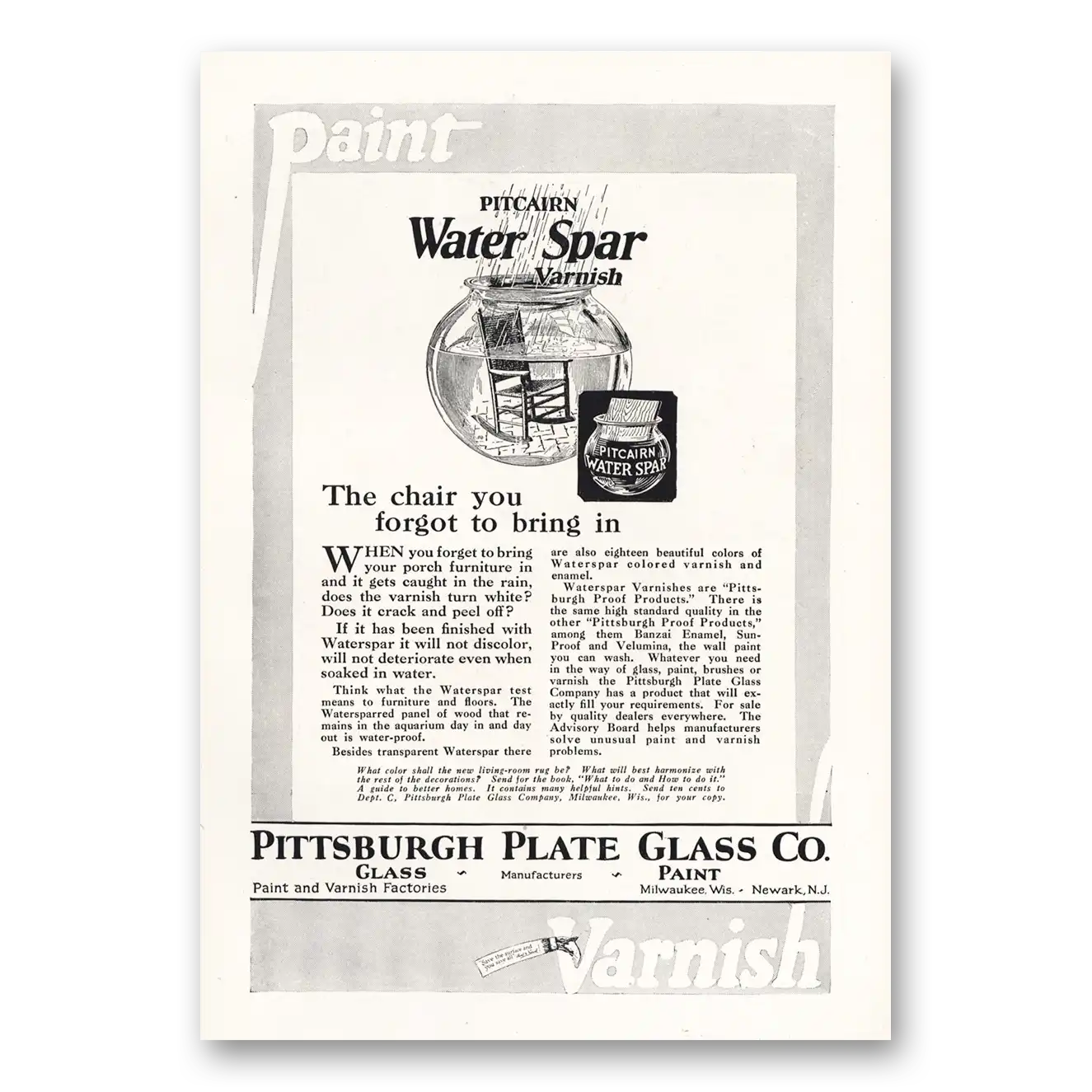 1924 PPG Pittsburgh Plate Glass Water Spar Furnish Vintage Magazine Print Ad