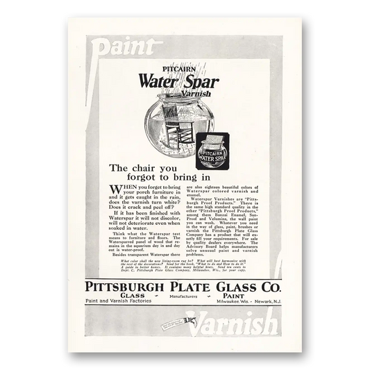 1924 PPG Pittsburgh Plate Glass Water Spar Furnish Vintage Magazine Print Ad