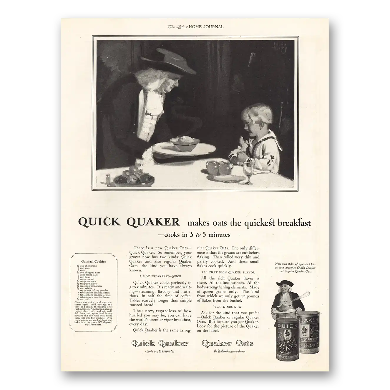 1924 Quaker Oats Makes Oaks Quickest Breakfast Vintage Magazine Print Ad