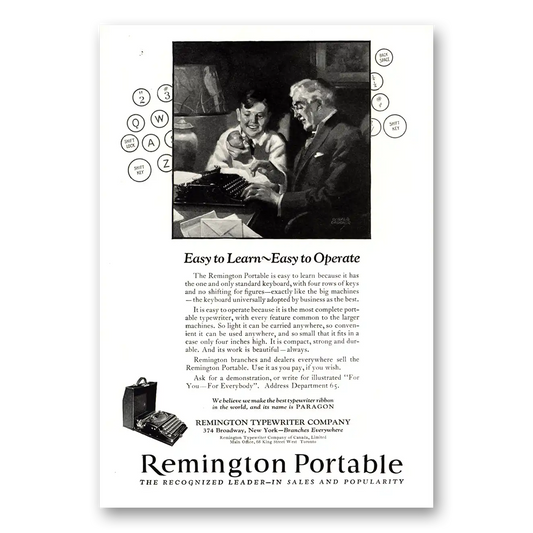 1924 Remington Typewriter Easy to Learn Operate Vintage Magazine Print Ad