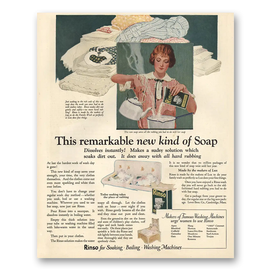 1924 Rinso Remarkable New Kind of Soap Vintage Magazine Print Ad