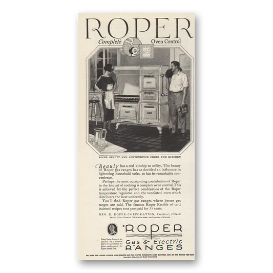 1924 Roper Gas Ranges Complete Oven Control Vintage Magazine Print Ad