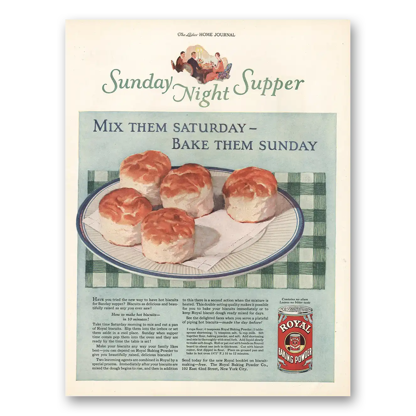 1924 Royal Baking Powder Sunday Night Supper Vintage Magazine Print Ad