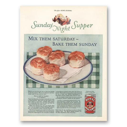 1924 Royal Baking Powder Sunday Night Supper Vintage Magazine Print Ad