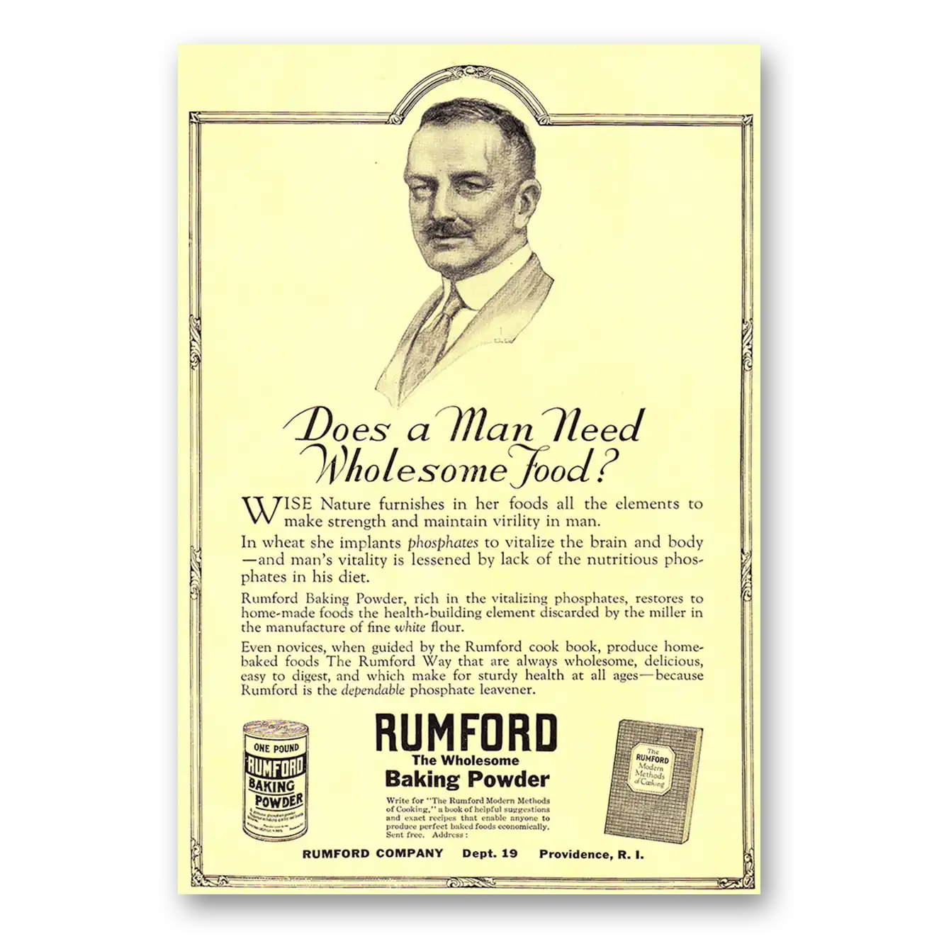 1924 Rumford Baking Powder Baking Powder Does a Man Need Wholesome Food Vintage Magazine Print Ad