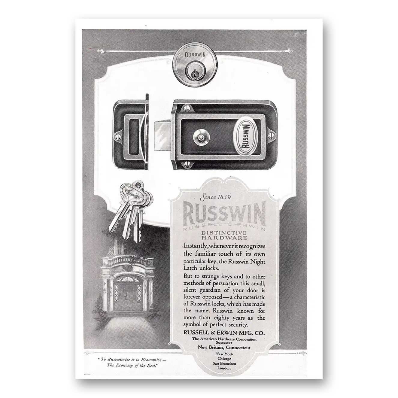 1924 Russwin Hardware Familiar Touch With Its Own Particular Key Vintage Magazine Print Ad