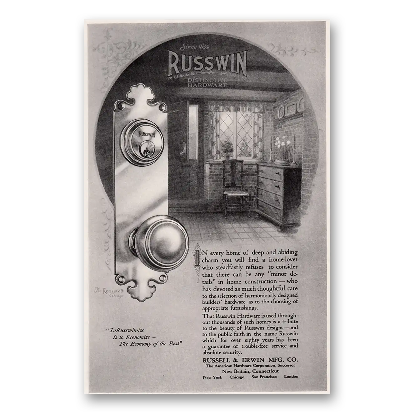 1924 Russwin Hardware Every Home of Deep and Abiding Charm Vintage Magazine Print Ad