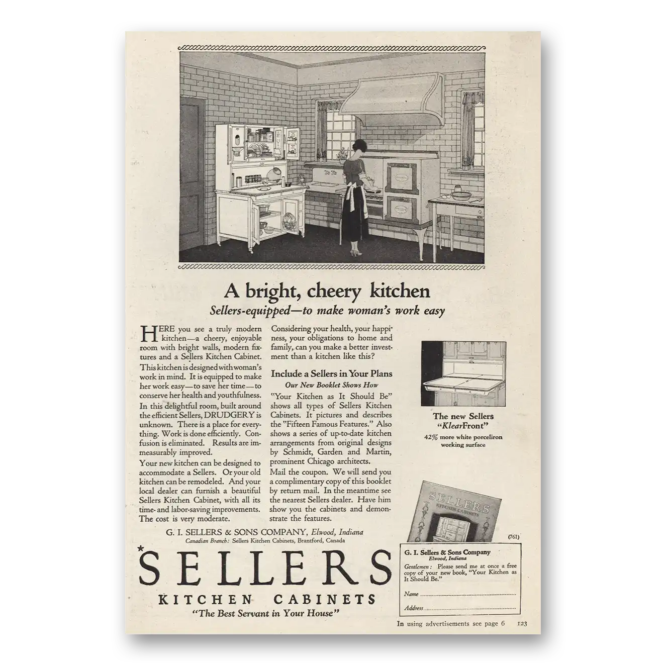 1924 Sellers Kitchen Cabinet Bright Cheery Kitchen Vintage Magazine Print Ad