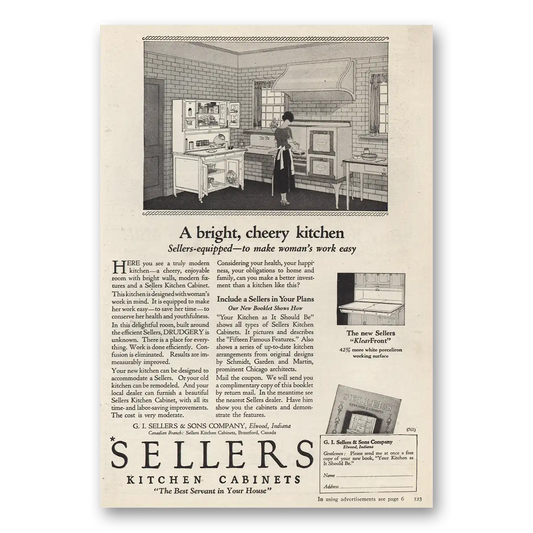 1924 Sellers Kitchen Cabinet Bright Cheery Kitchen Vintage Magazine Print Ad