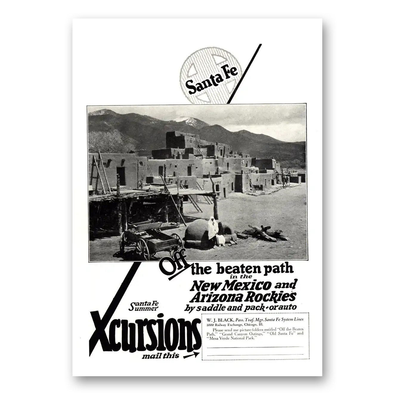 1924 Santa Fe Railway Off the Beaten Path Xcursions Vintage Magazine Print Ad