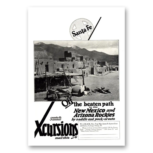 1924 Santa Fe Railway Off the Beaten Path Xcursions Vintage Magazine Print Ad