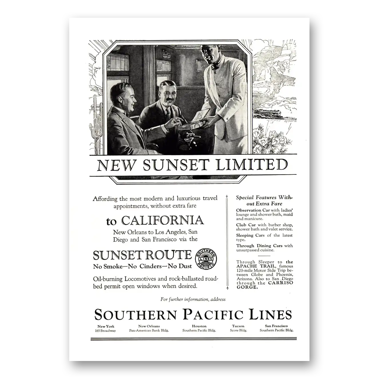 1924 Southern Pacific New Sunset Limited Vintage Magazine Print Ad