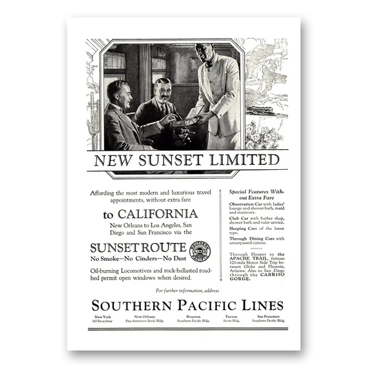 1924 Southern Pacific New Sunset Limited Vintage Magazine Print Ad