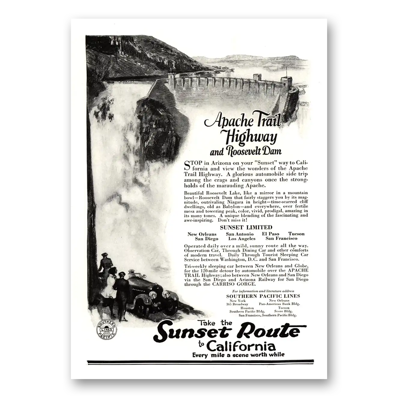 1924 Southern Pacific Trail Highway Roosevelt Dam Vintage Magazine Print Ad