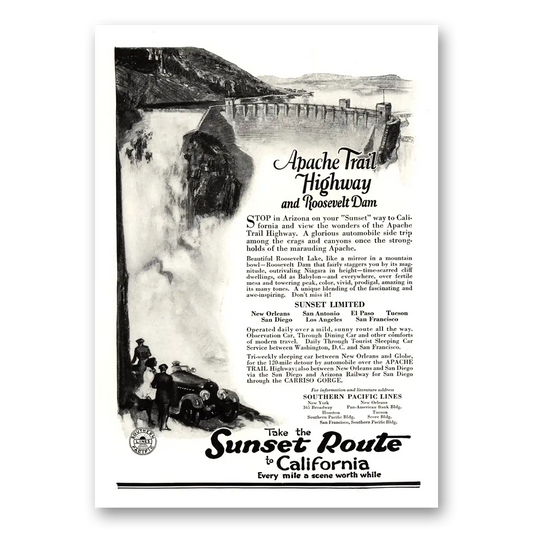 1924 Southern Pacific Trail Highway Roosevelt Dam Vintage Magazine Print Ad