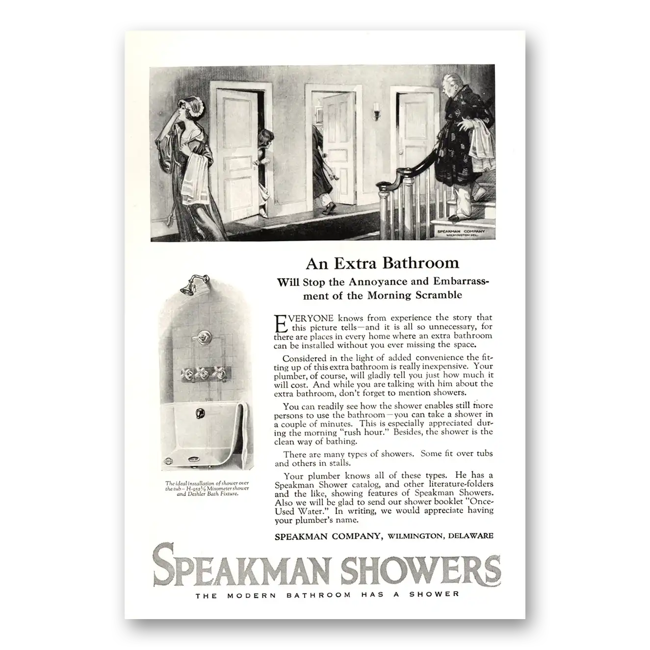 1924 Speakman Showers An Extra Bathroom Vintage Magazine Print Ad