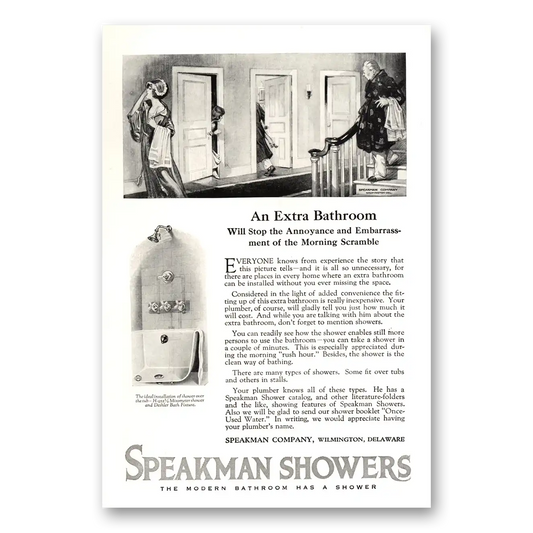 1924 Speakman Showers An Extra Bathroom Vintage Magazine Print Ad