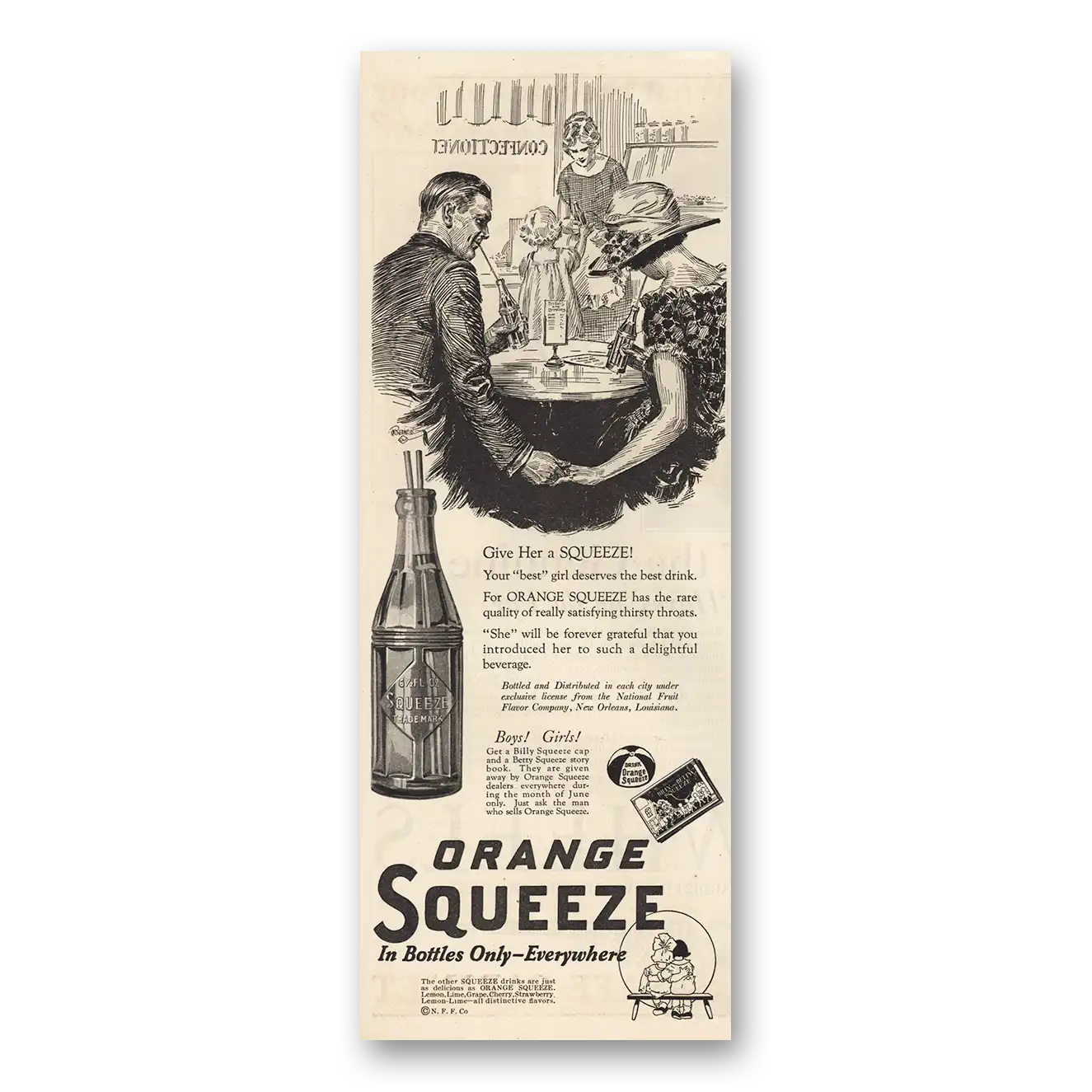 1924 Orange Squeeze Your Best Girl Deserve the Best Drink Vintage Magazine Print Ad