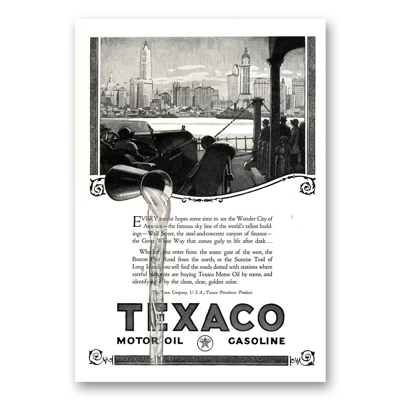 1924 Texaco Motor Oils Gasoline Wonder City of America New York Vintage Magazine Print Ad