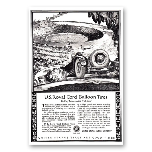 1924 US Royal Tires Balloon Tires Stadium Vintage Magazine Print Ad