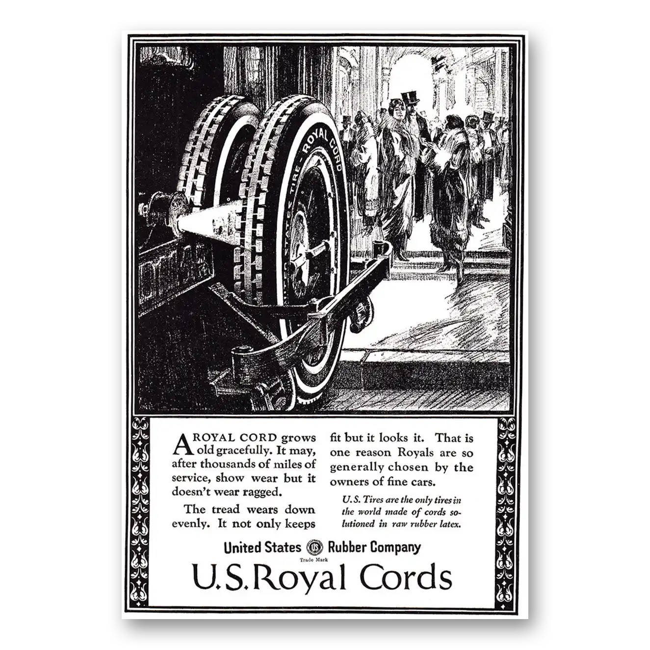 1924 US Royal Tires Grows Old Gracefully Vintage Magazine Print Ad