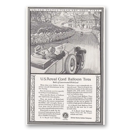 1924 US Royal Tires Built of Latex Treated Web Cord Vintage Magazine Print Ad