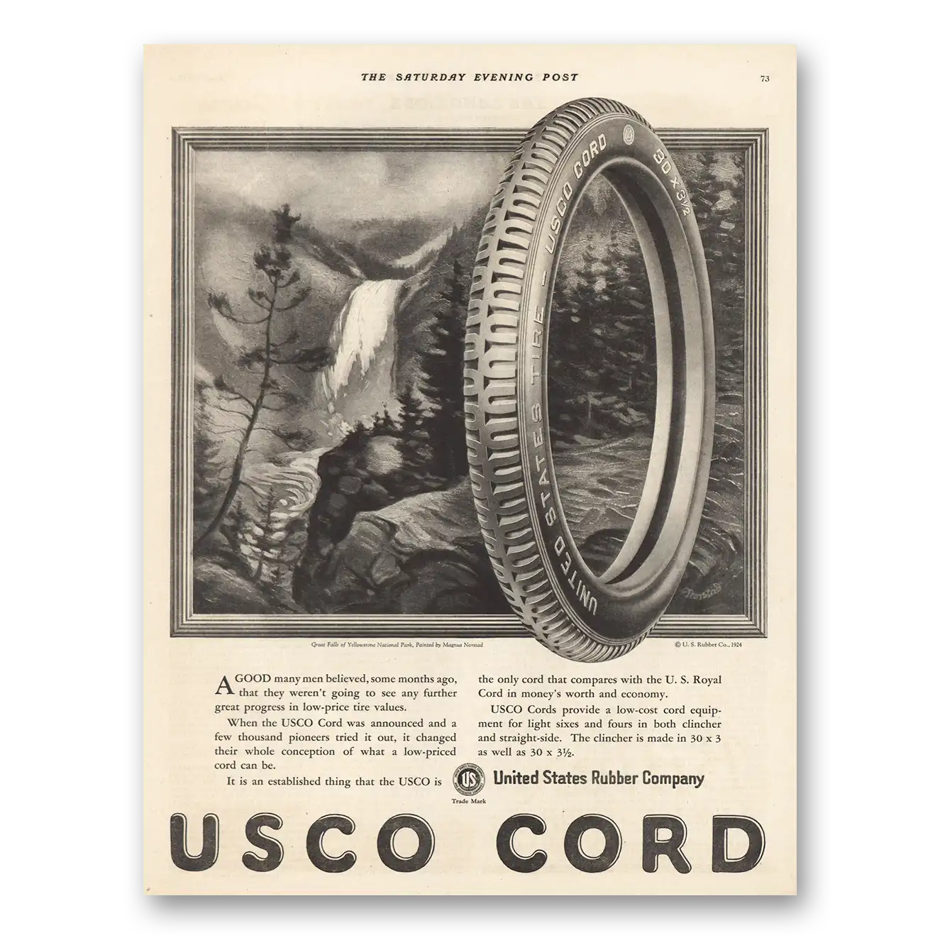 1924 USCO Cord Tires Good Many Men Believed Vintage Magazine Print Ad